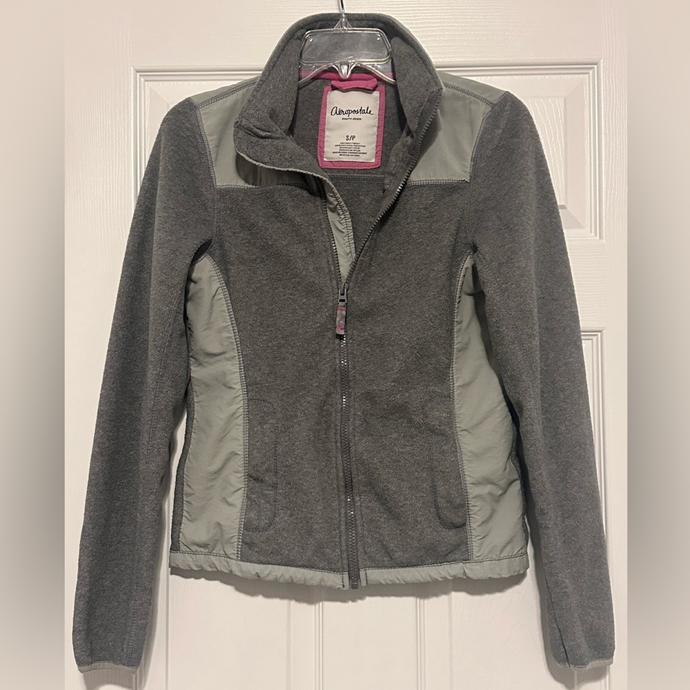 Aeropostale Women's Gray & Light Gray Teddy Fleece Jacket